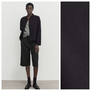 NWT. Masimo Dutti Deep Blue Twill Fabric Wool Blend Short Bomber Jacket. Size M.